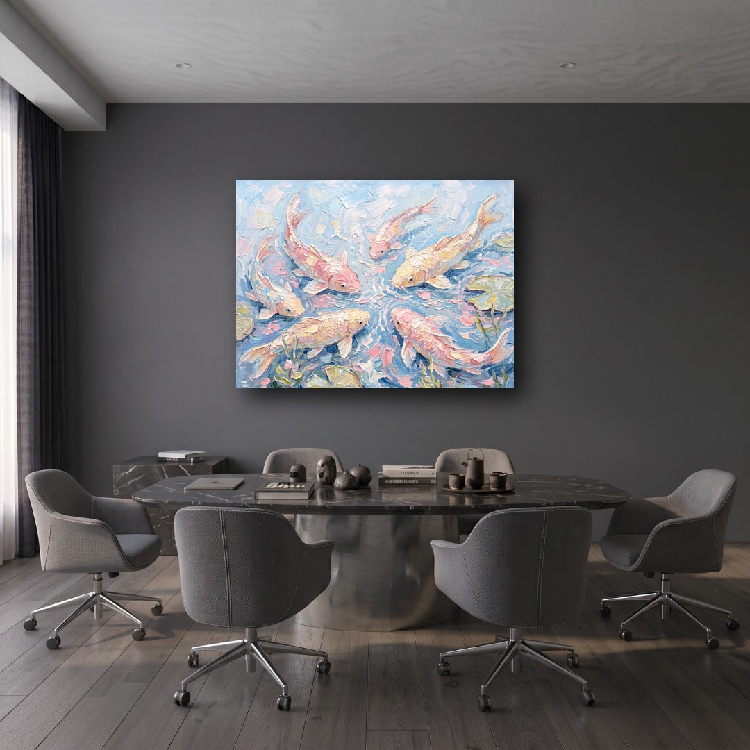 Serene Koi Fish Canvas Wall Art - Office View