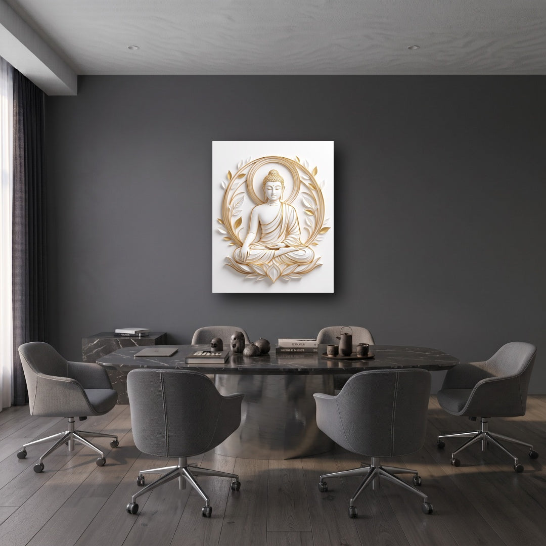 Golden Buddha Canvas Wall Art - Office View