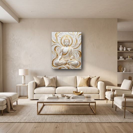 Golden Serenity Buddha Canvas Wall Art - Home View
